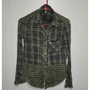 Free People Women’s XS Green Plaid Snap Button Down Shirt Western Grunge Boho